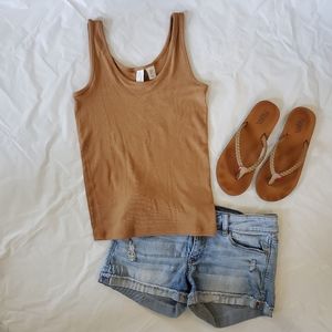 Joie Ribbed Pima Cotton/Modal Blend Tank Top - Camel Color - size Medium